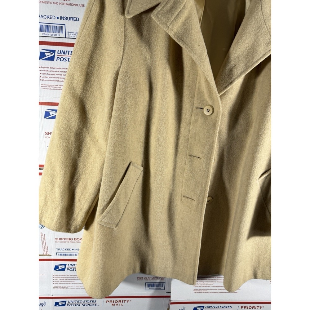 Vintage 80s BROMLEY 100% Wool Made In USA Long TRENCH Coat‎ Cream Size XL/2X - Picture 5 of 11